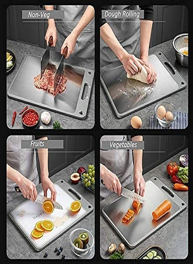 Blastoise Stainless Steel Chopping Board, Multifunctional 304 Stainless Steel Large Size Double-Sided Kitchen Cutting Boards Wheat Board Kneading Board for Meat Fish Vegetable - Image 2